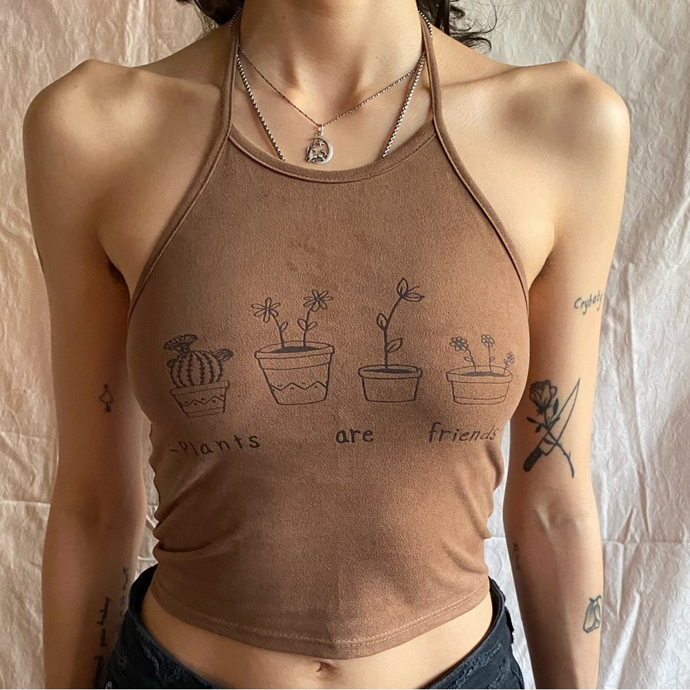 Brown graphic halter top size XS